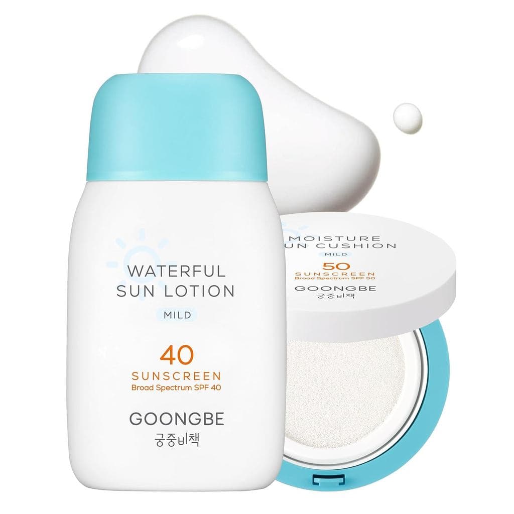 GOONGBE Protetor Solar SPF 40 & Cushion Hidratante Solar SPF 50 com Óxido de Zinco - Protetor Solar Mineral Vegano para
