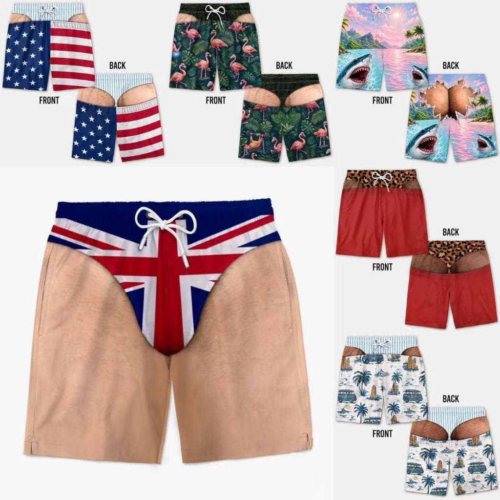 2026 Novos Shorts Estampados de Tubarão, Shorts de Praia Divertidos, Moda Praia Masculina Humorística, Shorts Criativos