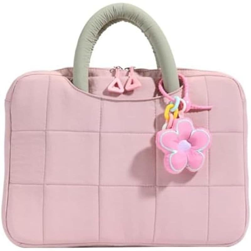 Bolsa Para Laptop Acolchoada De Pelúcia Macia Com Alça Rosa E Pingente De Flor , Capa Protetora Elegante De 13 A 14 Pole