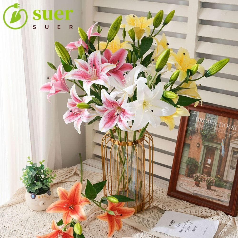 SUER1YE Flor De Lírio Artificial , Buquê Falso De Seda De 2 Cabeças , Impressão 67cm Noiva De Casamento DIY
