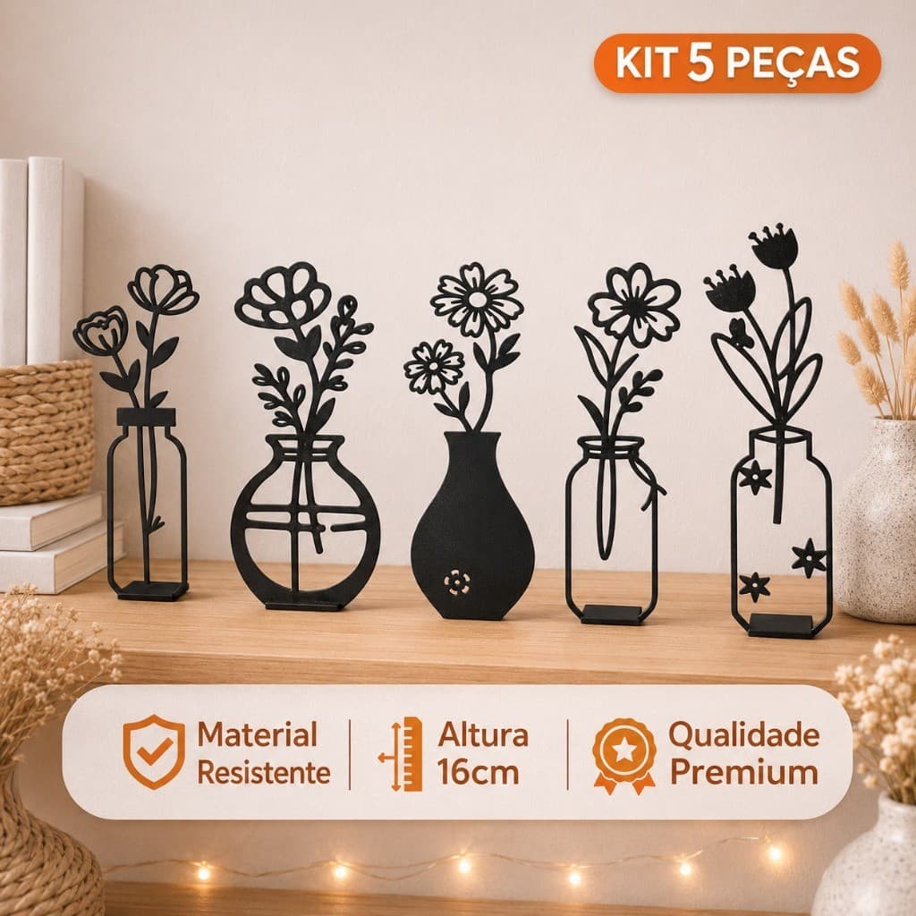 Kit 5 Vasos Decorativos Minimalistas Modernos para Sala Escritório Estante e Mesa