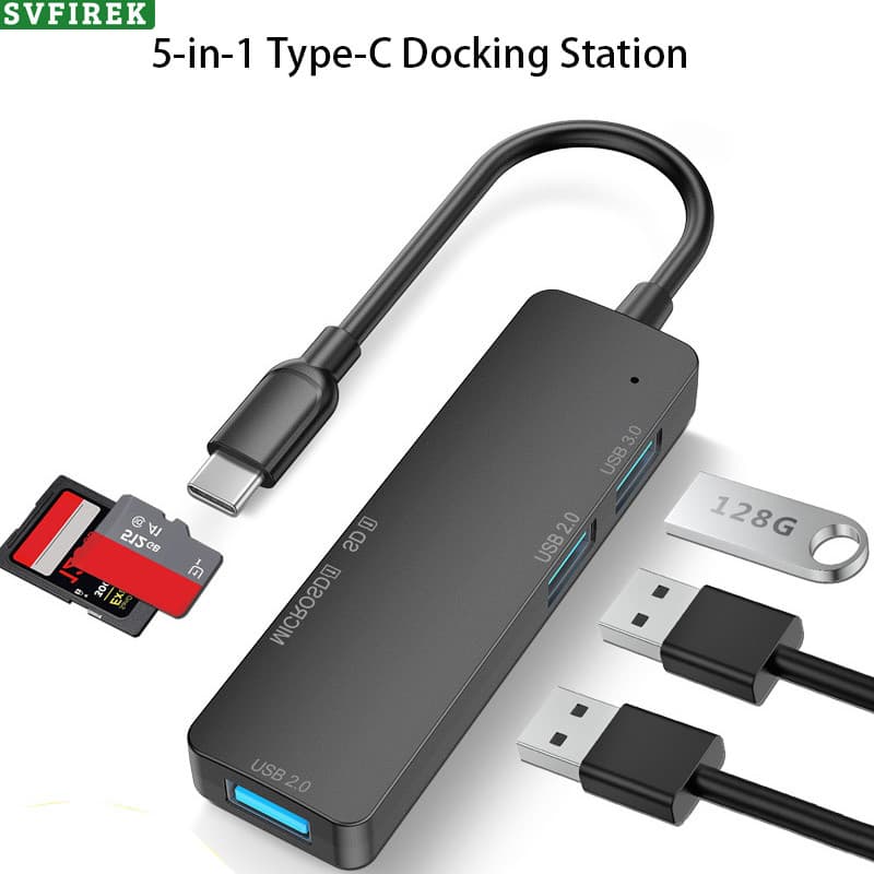 Estação De Acoplamento 5 Em 1 Type C Divisor USB USB3.0 Hub Leitor De Cartão SD TF MicroSD Plug and Play ABS Shell Trans