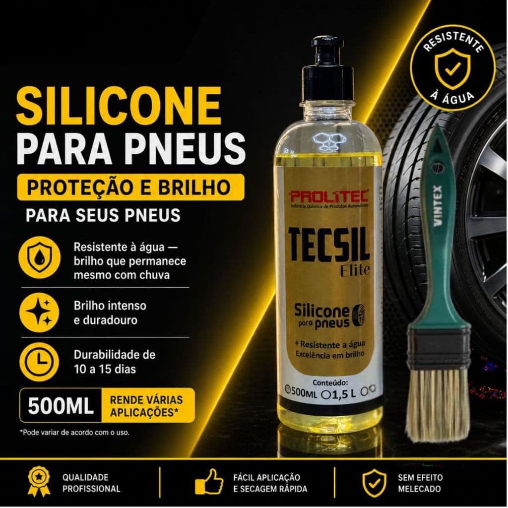 Kit Pretinho Pneu Tecsil Elite 500ml Prolitec Brilho Intenso Original + Pincel Vintex Verde