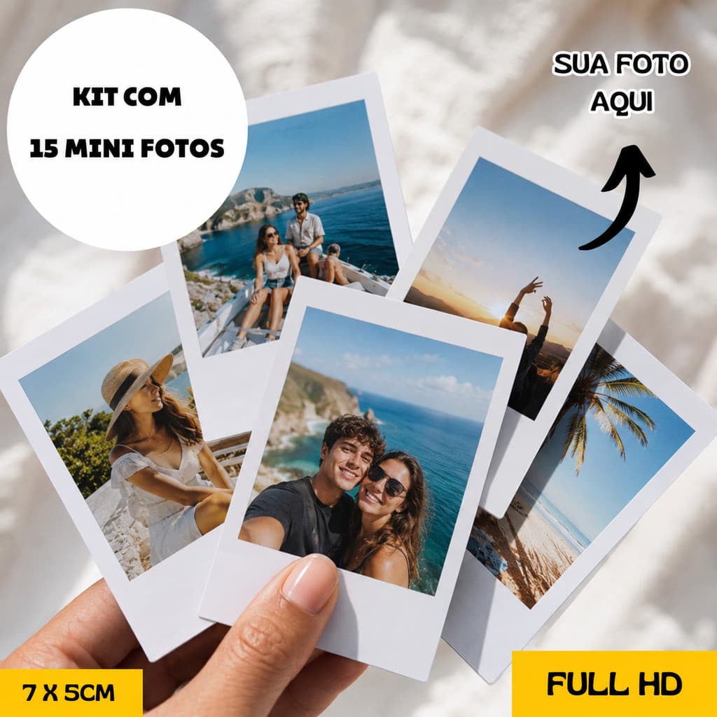 Kit 15 Mini Fotos Personalizadas Full HD Cabe na Capinha do Celular Envio Rápido