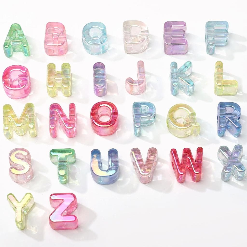 52 peças de contas grandes de 20mm com letras, contas de acrílico transparentes e coloridas, misturadas de A a Z, para f