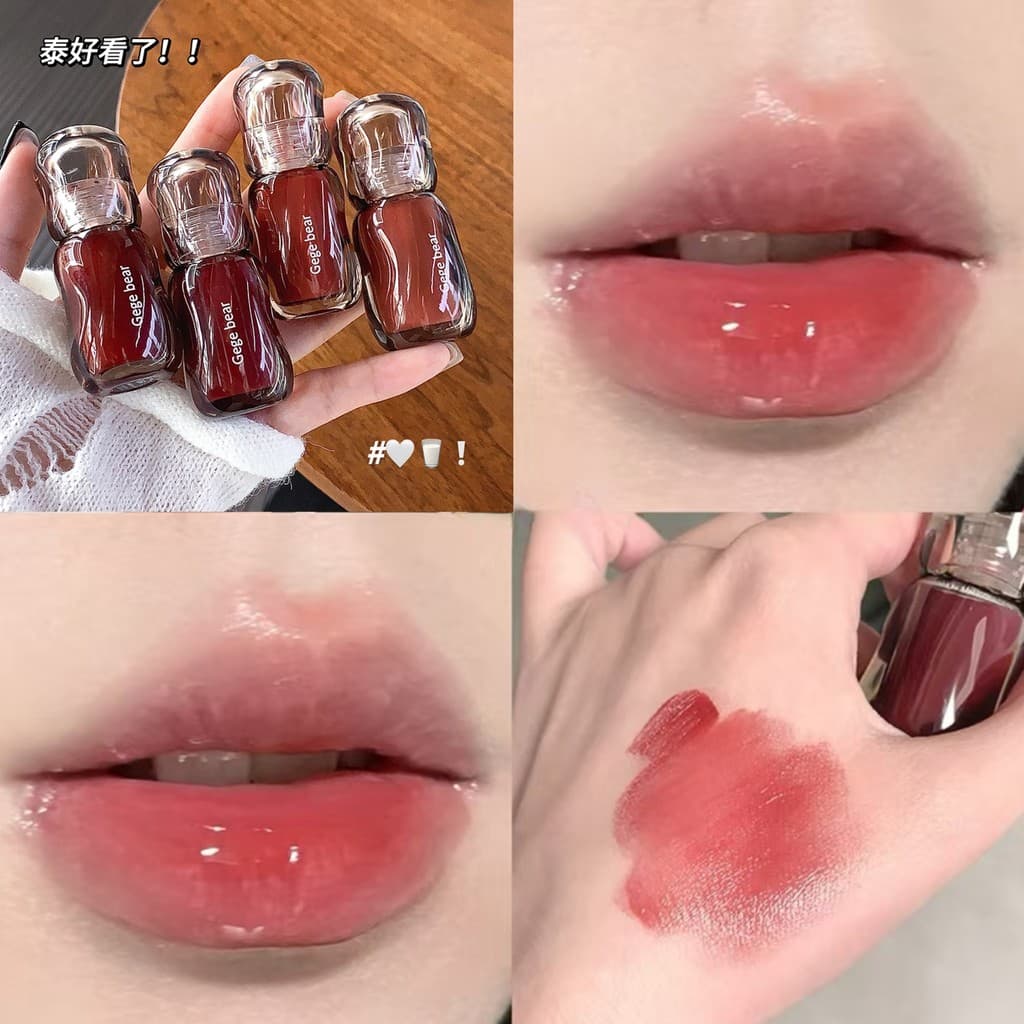 Gege bear, gloss labial com brilho cristalino e efeito de balde de gelo, brilho espelhado, batom acessível para estudant