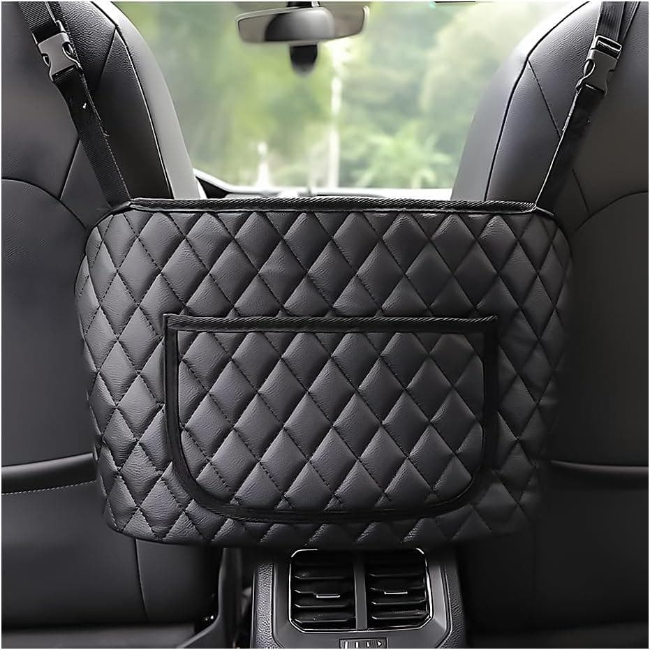 Ohleats Car Handbag Holder Between Seat, Leather Large Capacity Storage Pocket for Front Seat, Automotive Console Organi