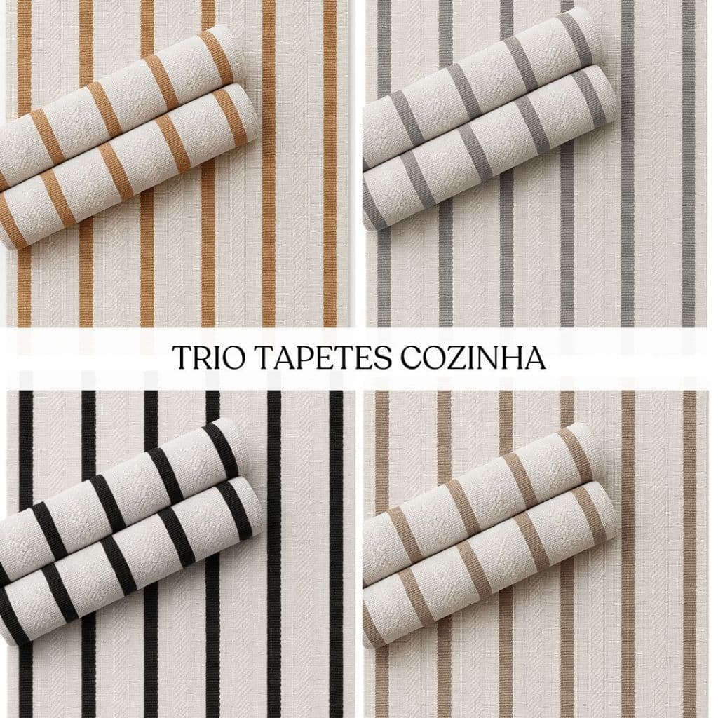 Kit Tapete Cozinha 3 Peças Mandacaru Algodão com Passadeira Decorativa Elegante