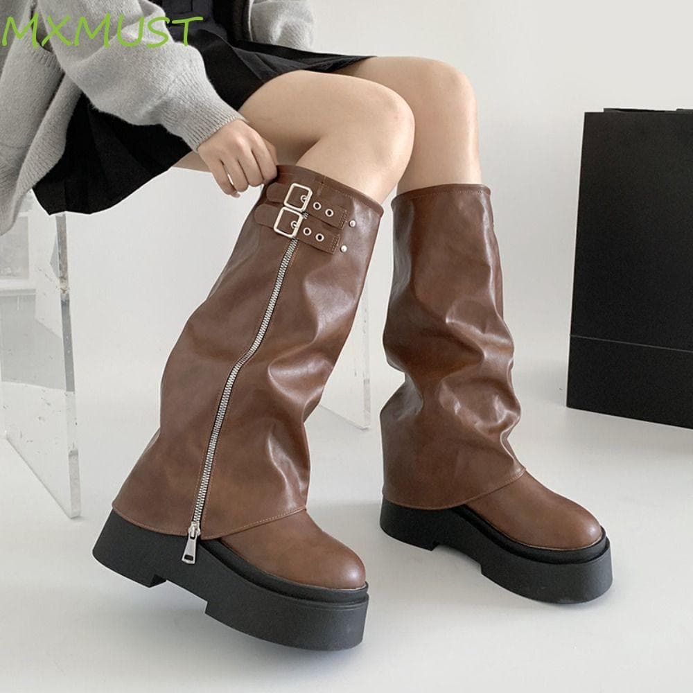 MXMUST Botas Femininas Até O Joelho , De Motociclista Com Novo Design Punk Y2K Longas Gladiador Harajuku