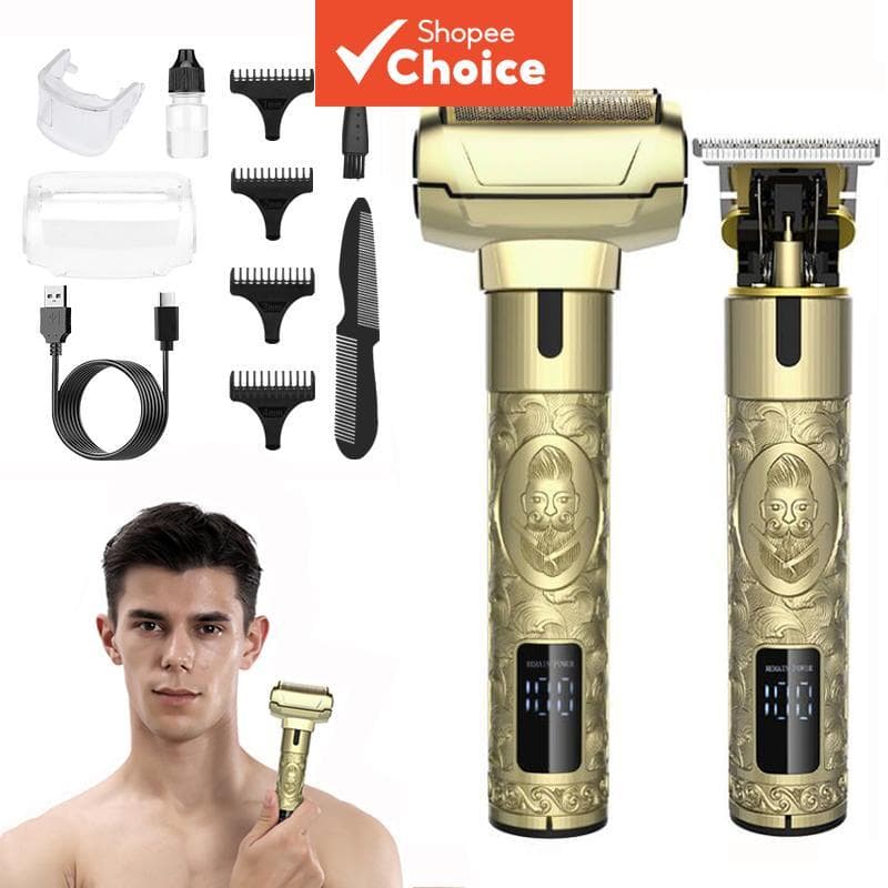 Conjunto Profissional de Aparador de Barba Masculino: Aparador de Pelos Sem Fio e Kit de Máquina de Cortar Cabelo e