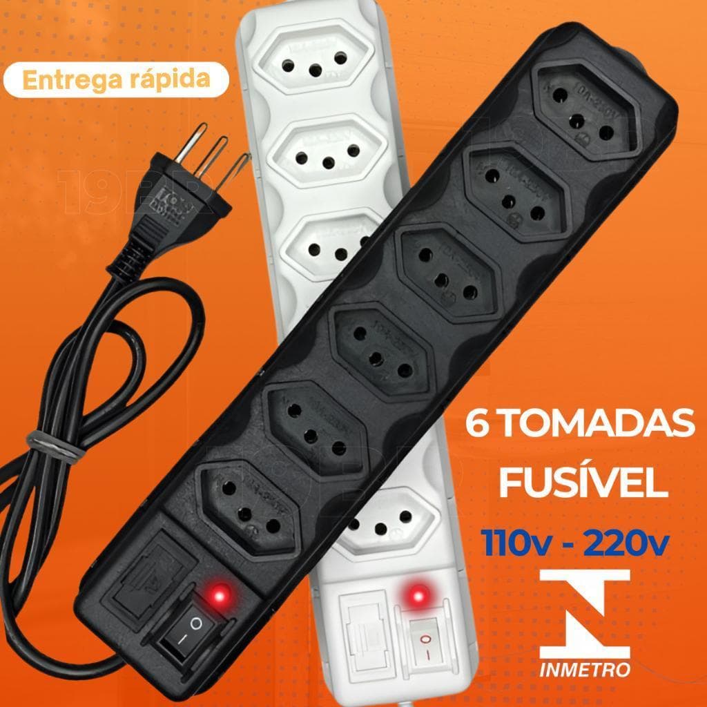 FILTRO DE LINHA RÉGUA DE TOMADAS 6, tomadas tripolar 10 Amperes com fusível