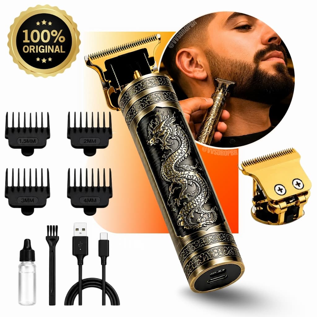 Máquina Profissional Dragão Acabamento Sem Fio Cabelo Barba Pezinho  Ajustável Modelo 2026