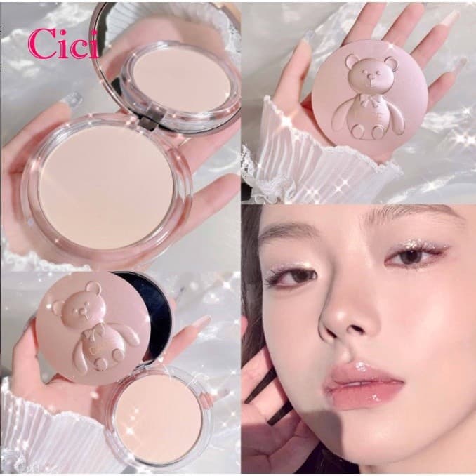 [Cici] CACE Bear Powder Compacto , Corretivo De Configuração , À Prova D'água De Longa Duração , Antitransferência , Pó