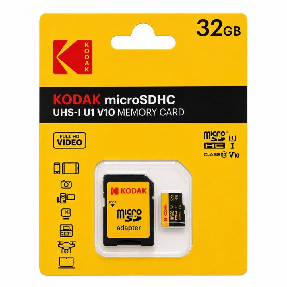 Kodak 32GB Cartão Micro SD Cartão de Memória Class 10 U1 V10 A1 90MB/s Adaptador Celular Câmera Dashcam Pronta Entrega