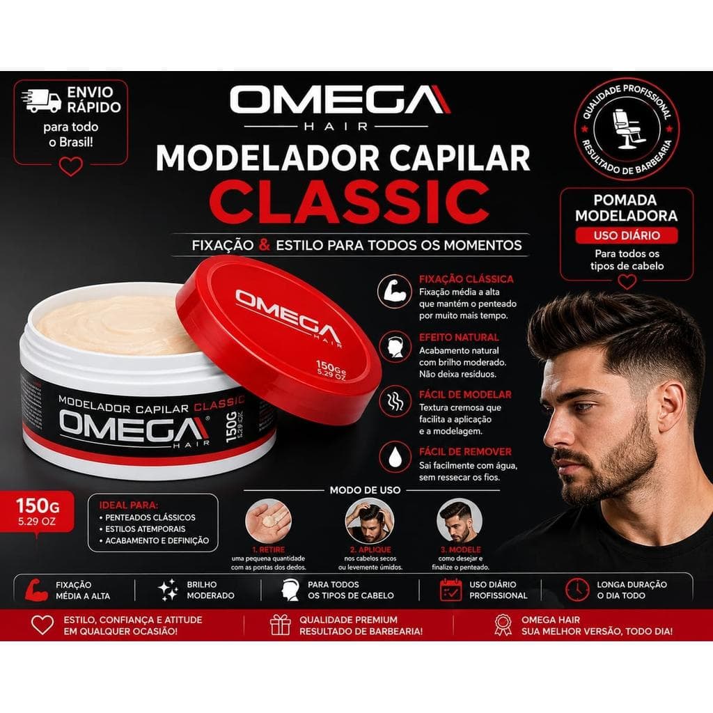 Modelador Capilar Classic Omega Hair 150g Pomada Modeladora
