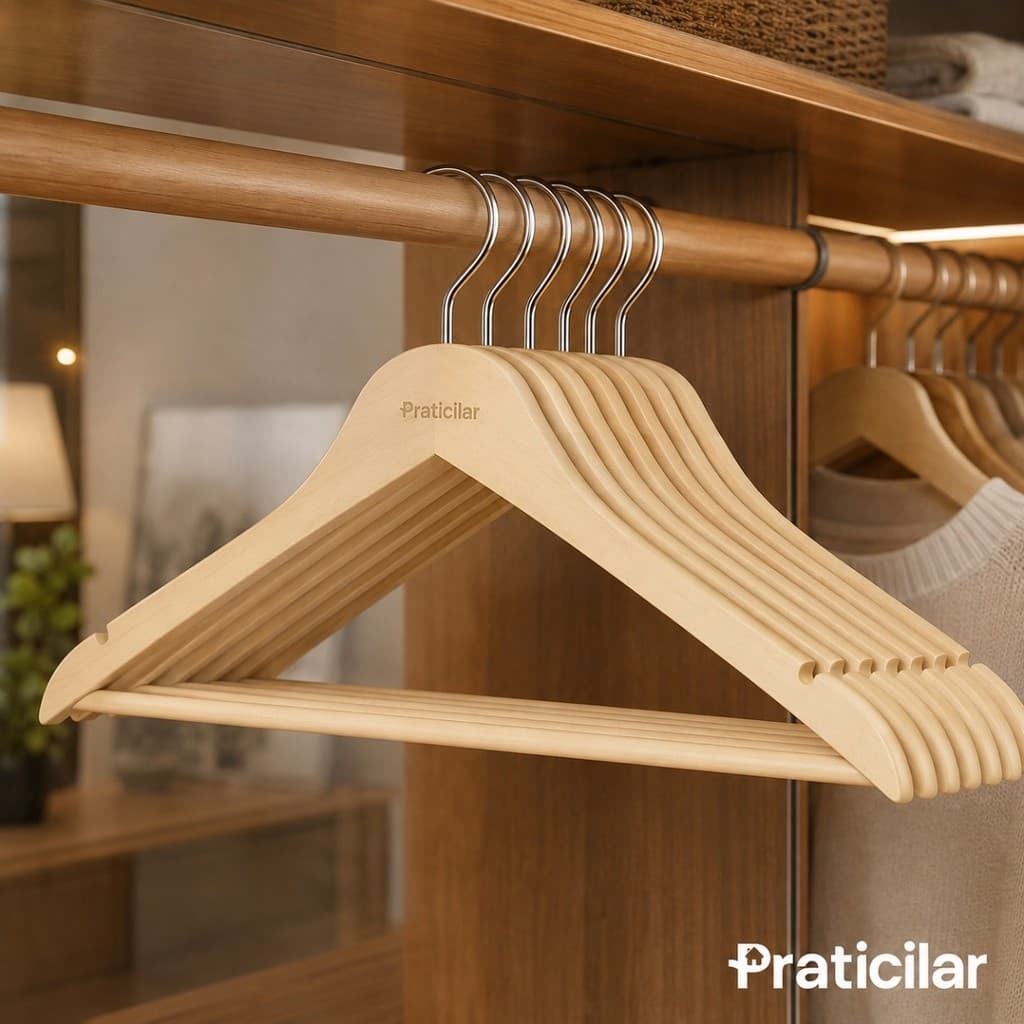 Kit com até 50/100 Unidades de Cabides Madeira Organização de Roupas Para Armário