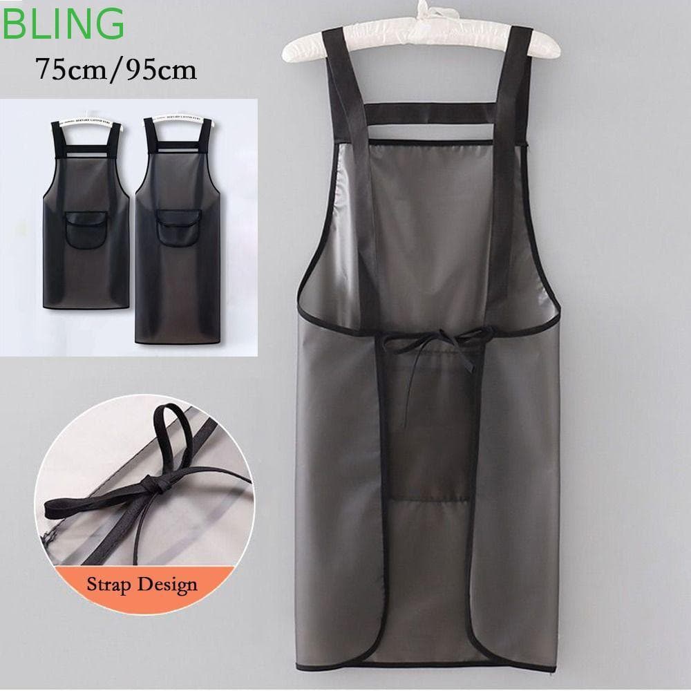 Avental De Cozinha BLING , Trabalho Em PVC Preto Transparente , Aventais De Limpeza À Prova De Sujeira Resistentes A Óle