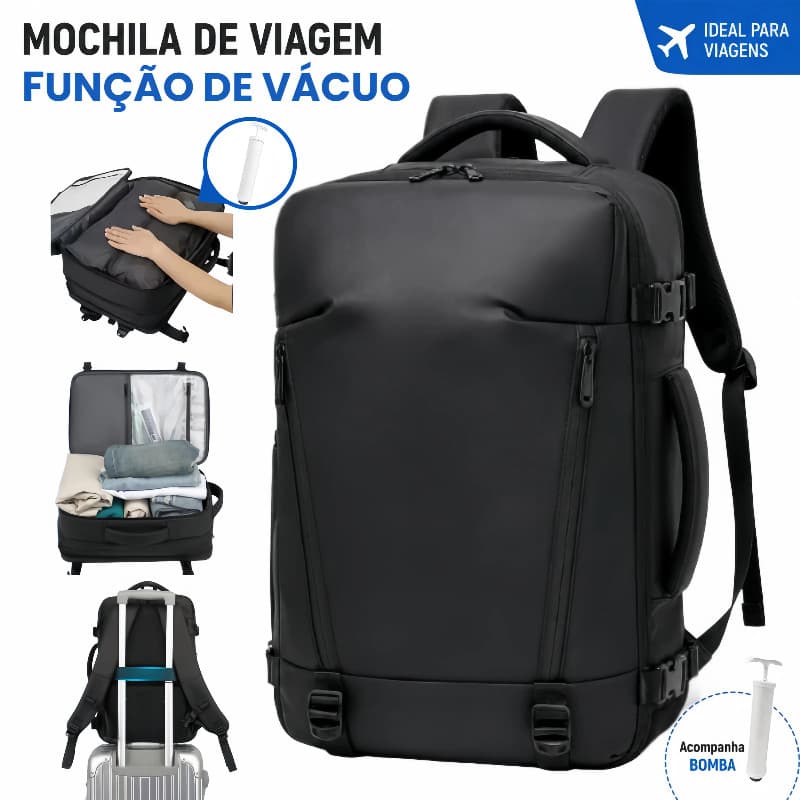 Mochila Expansível 50L Unissex com Vácuo – Viagem e Negócios, Notebook 17", Impermeável