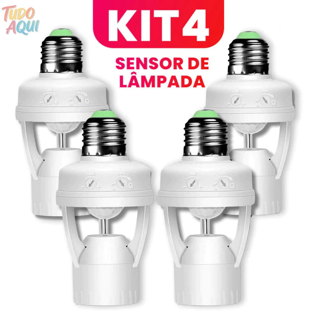 Kit 4 Sensor de Movimento para lâmpada Soquete E27 c/ sensor de presença Bivolt 110V~220V Max 60W