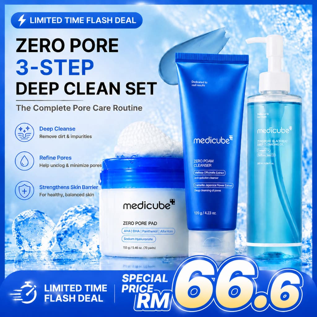 Máscara De Lama medi-cube Zero Pore + Almofada De Toner + Óleo De Limpeza (Conjunto Profunda De 3 Etapas)