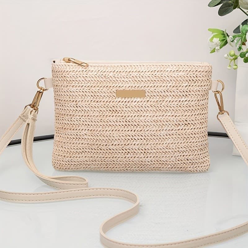 Bolsa mensageiro para celular, bolsa de ombro fofa Fashion com alça de ombro ajustável, bolsa de palha, tecido de verão,