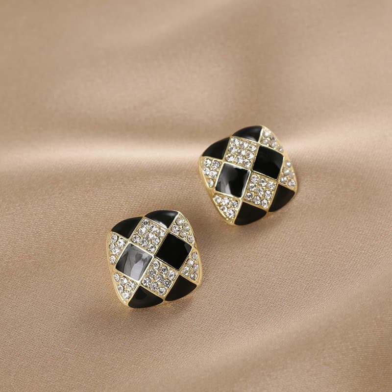 Checkerboard quadrado temperamento All-Match brincos feminino nicho Design High-End luz brincos de luxo moda simples bri