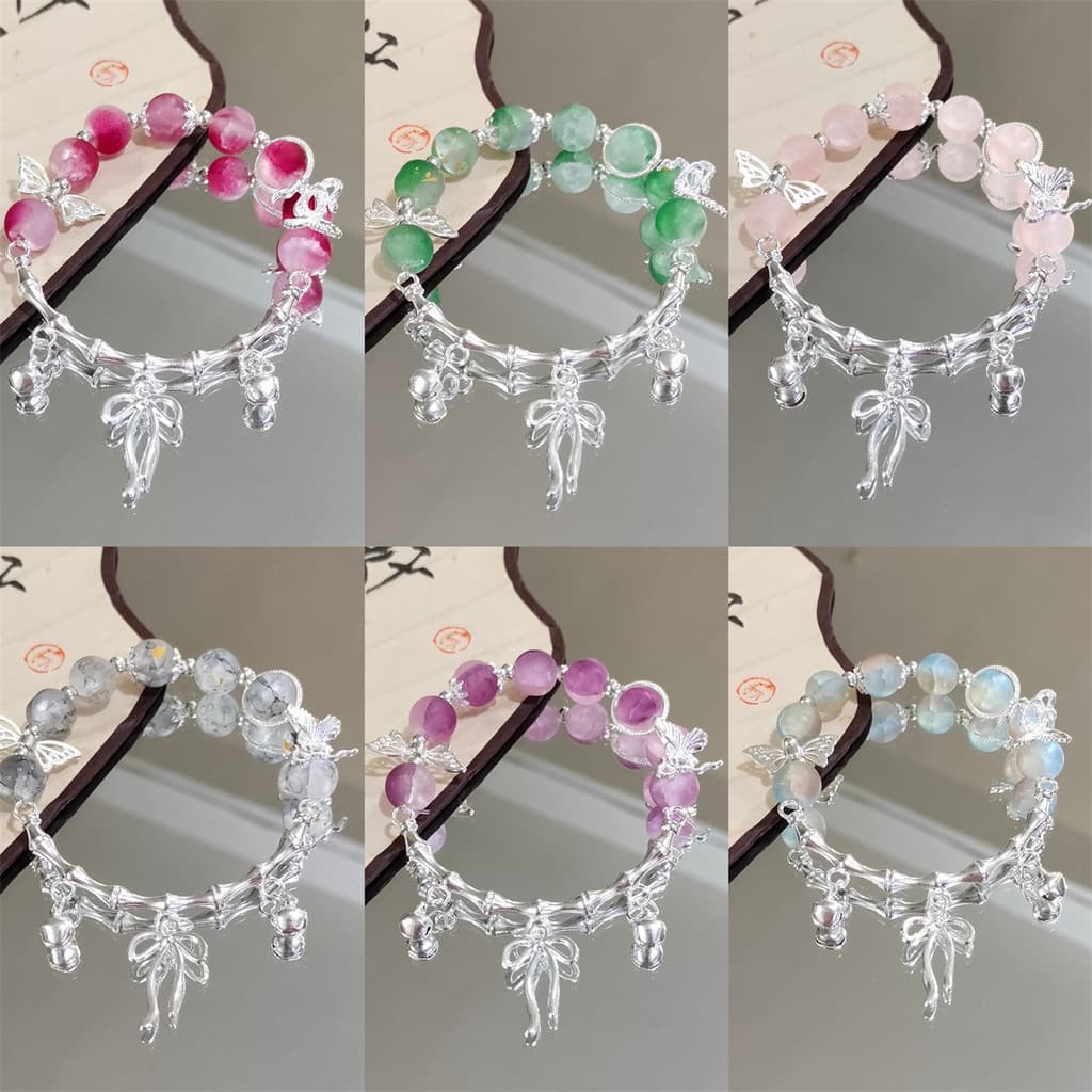 Pulseira de bambu mais vendida, pulseira de borboleta de vidro cultural e criativa, contas foscas com efeito de rachadur
