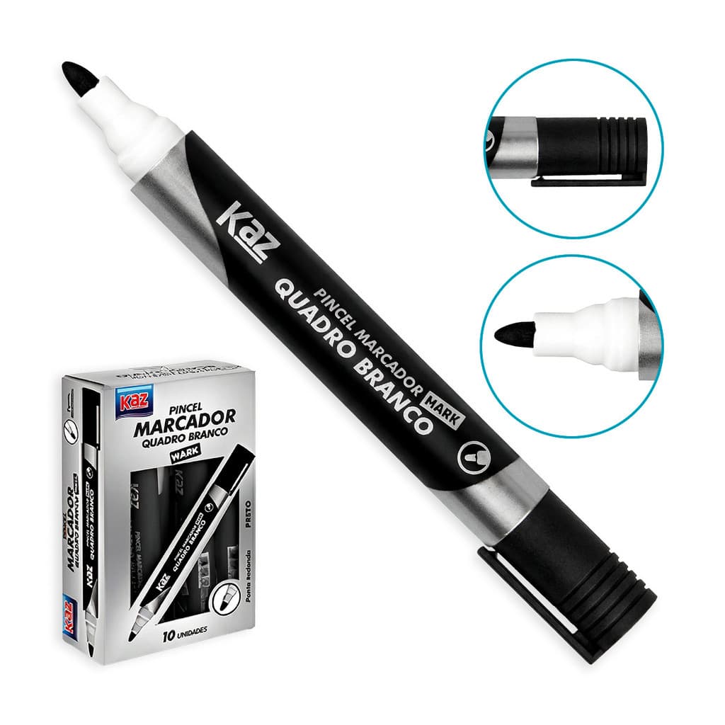 Kit 10 Marcadores Pretos Pincel Atômico Para Quadro Branco, Lousa e Escritório