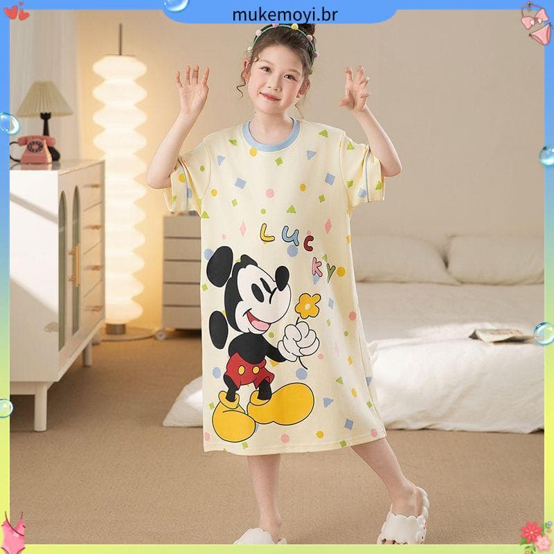 Bonito dos desenhos animados Mickey pijamas meninas verão médio grande crianças puro algodão fino de manga curta criança