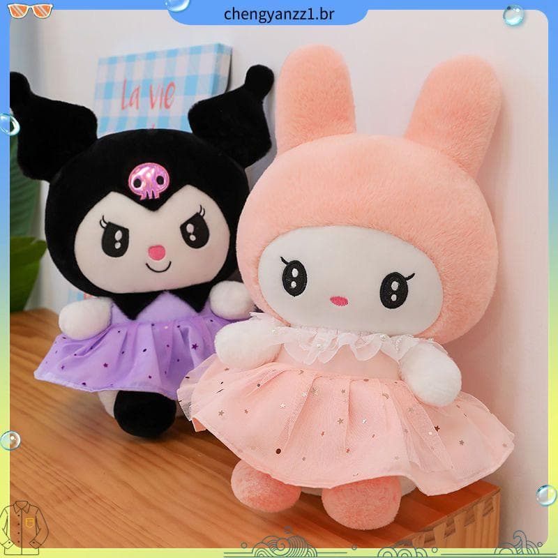 Bonito Kuromi princesa gaze vestido melodia brinquedo de pelúcia menina cama dormindo boneca presente aniversário