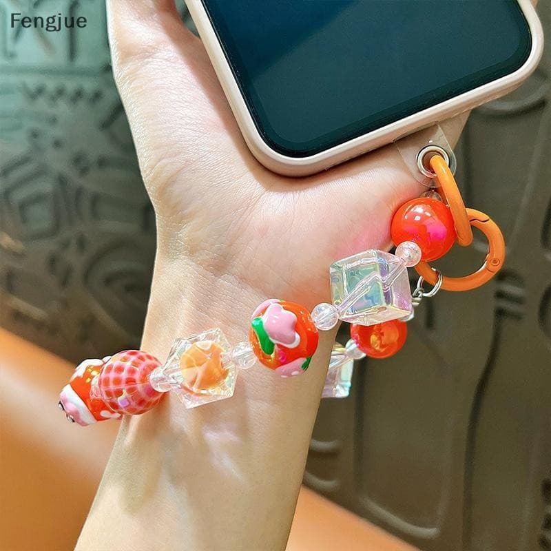 Fengjue Contas Artesanais Boneca Corrente Do Telefone Móvel Alça De Pulso Chaveiro Menina Mulher Anti-Perdido Moda Pinge
