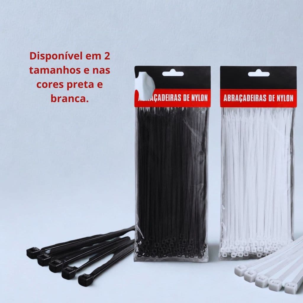 Kit com 200 Abraçadeiras de Nylon Fitas Enforca Gato - Lacres Plásticos em 2 Tamanhos 10, 15 cm (Branco)