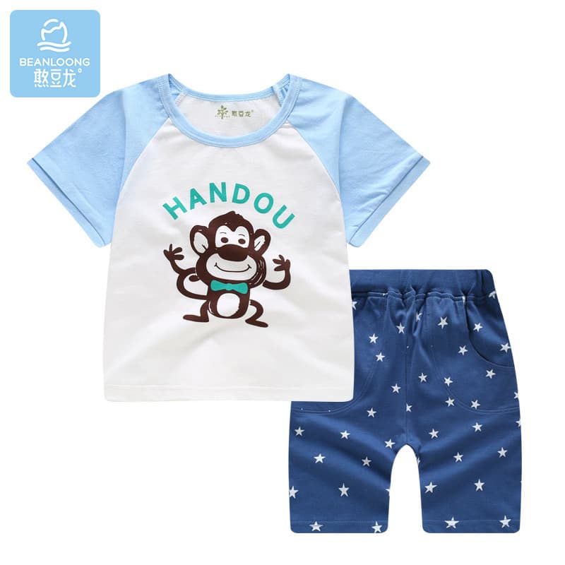 Handoulong bebê terno de manga curta puro algodão estilo fino meninos meia manga camiseta Shorts de duas peças crianças