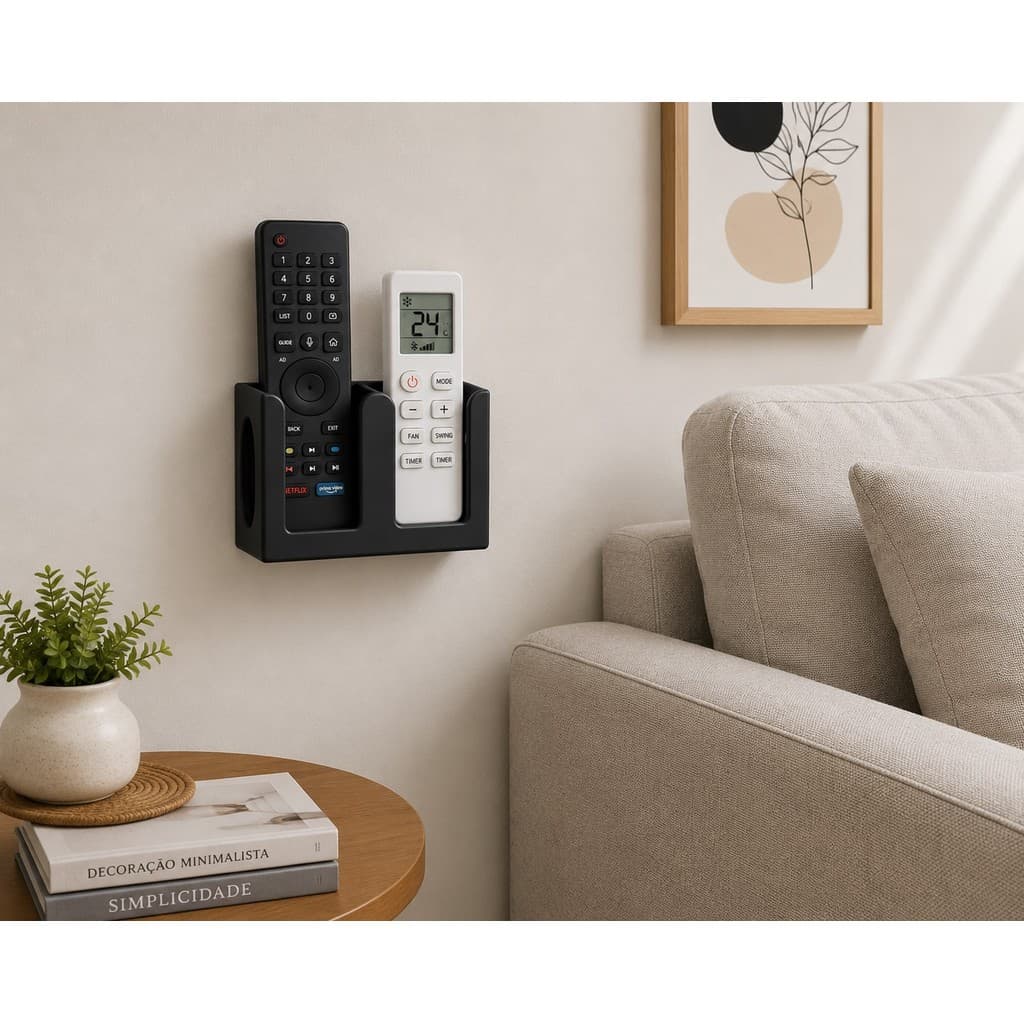 Suporte De Parede Porta Controle Remoto Tv Universal Organizador Duplo Ar Ventilador Sem Furo