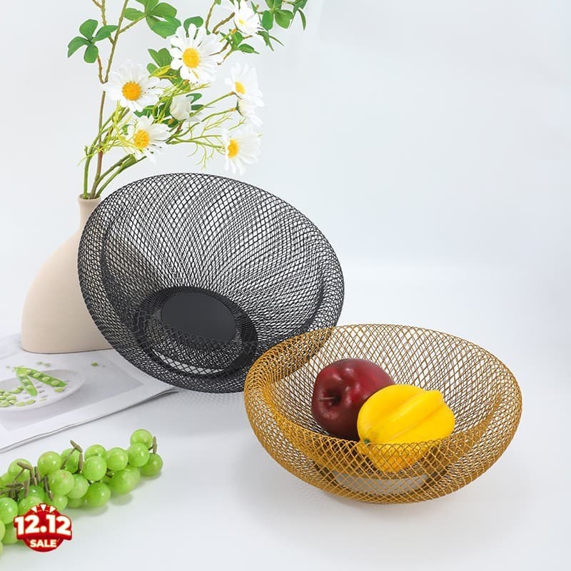 Prato De Frutas De Malha De Arame De Ferro Moderno-Cesta De Armazenamento De Doces De Lanche De Camada Dupla Para Mesa D