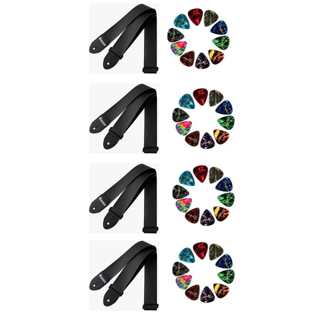 Kit 4 Correia  Basso Violão Couro Sintético  + 40 Palheta