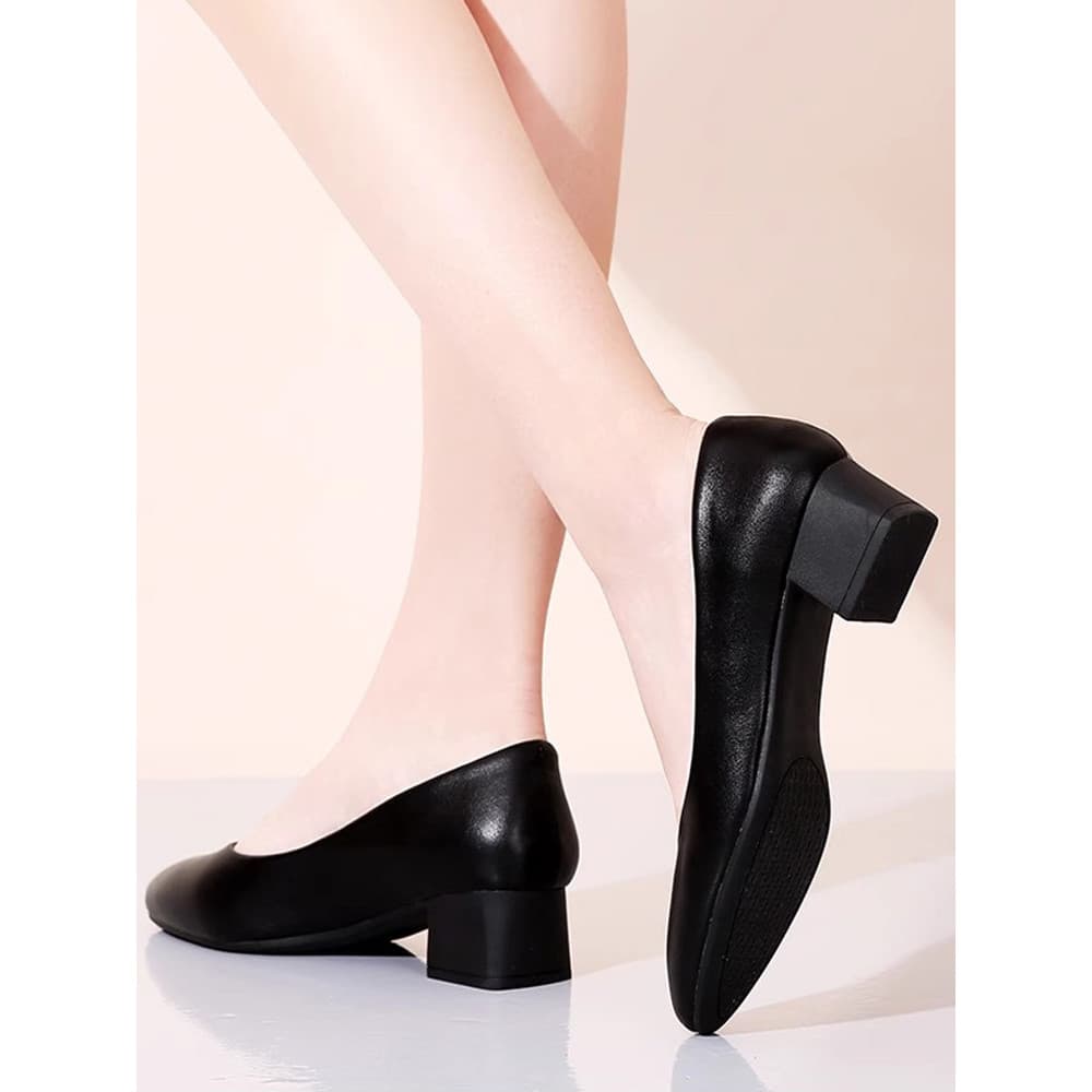 Sapatos de trabalho femininos preto sola macia confortável não cansado salto grosso pequenos sapatos de couro profission