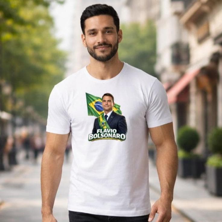 Camiseta Básica Flavio Bolsonaro Verde Amarela Branca Brasil Unissex Camisa Bolsonaro Eleições
