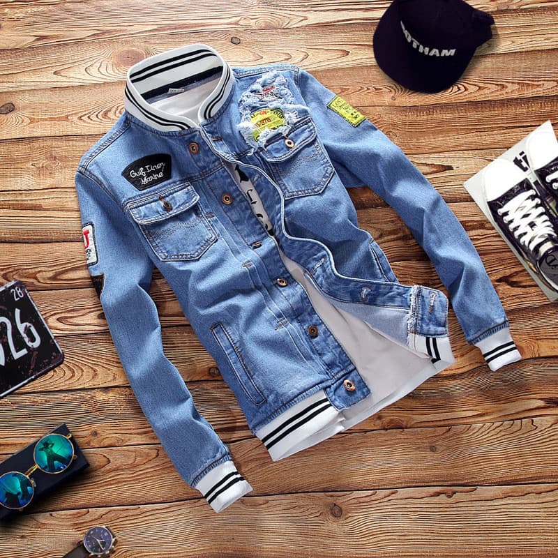 [Estilo mais vendido] Jaqueta jeans estilo marca tamanho grande masculina gola Top jaqueta jeans masculina coreana [envi
