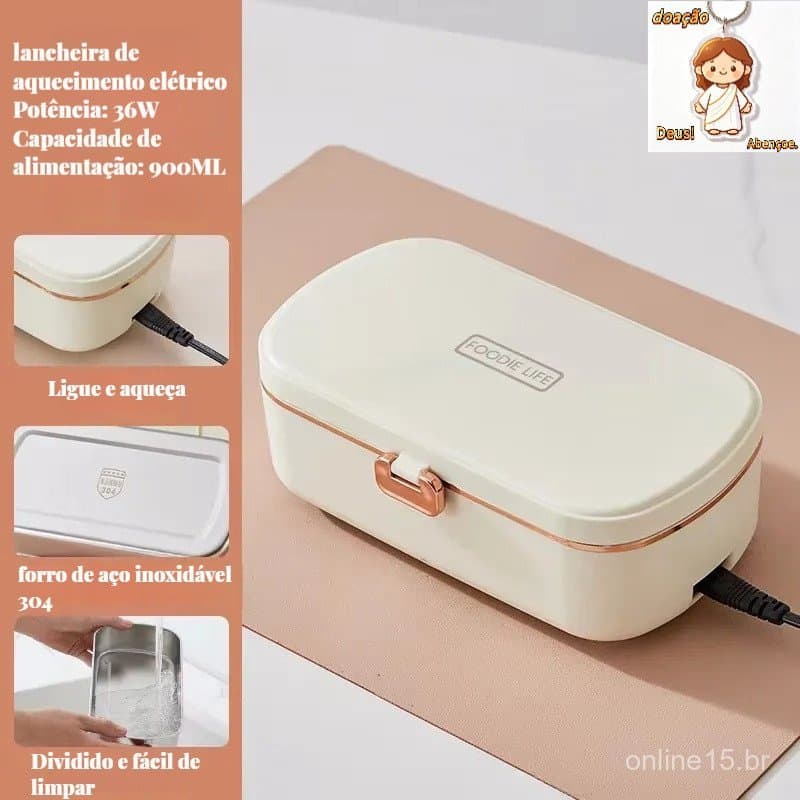 Marmita portátil em ouro rosa, marmita elétrica bivolt, marmita térmica infantil, marmita elétrica 220v, marmita térmica