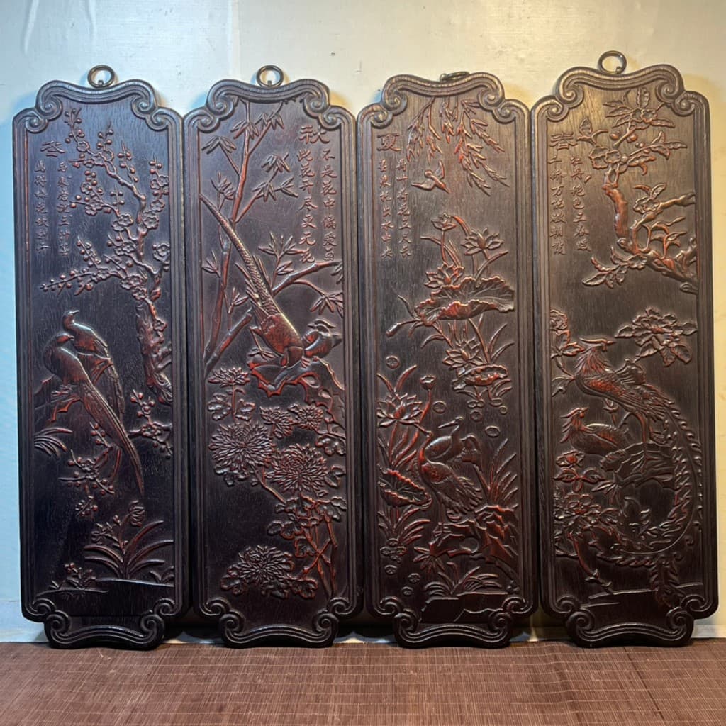 Utensílios de madeira antigos, colecionáveis nostálgicos personalizados, jacarandá em relevo, primavera, verão, outono i