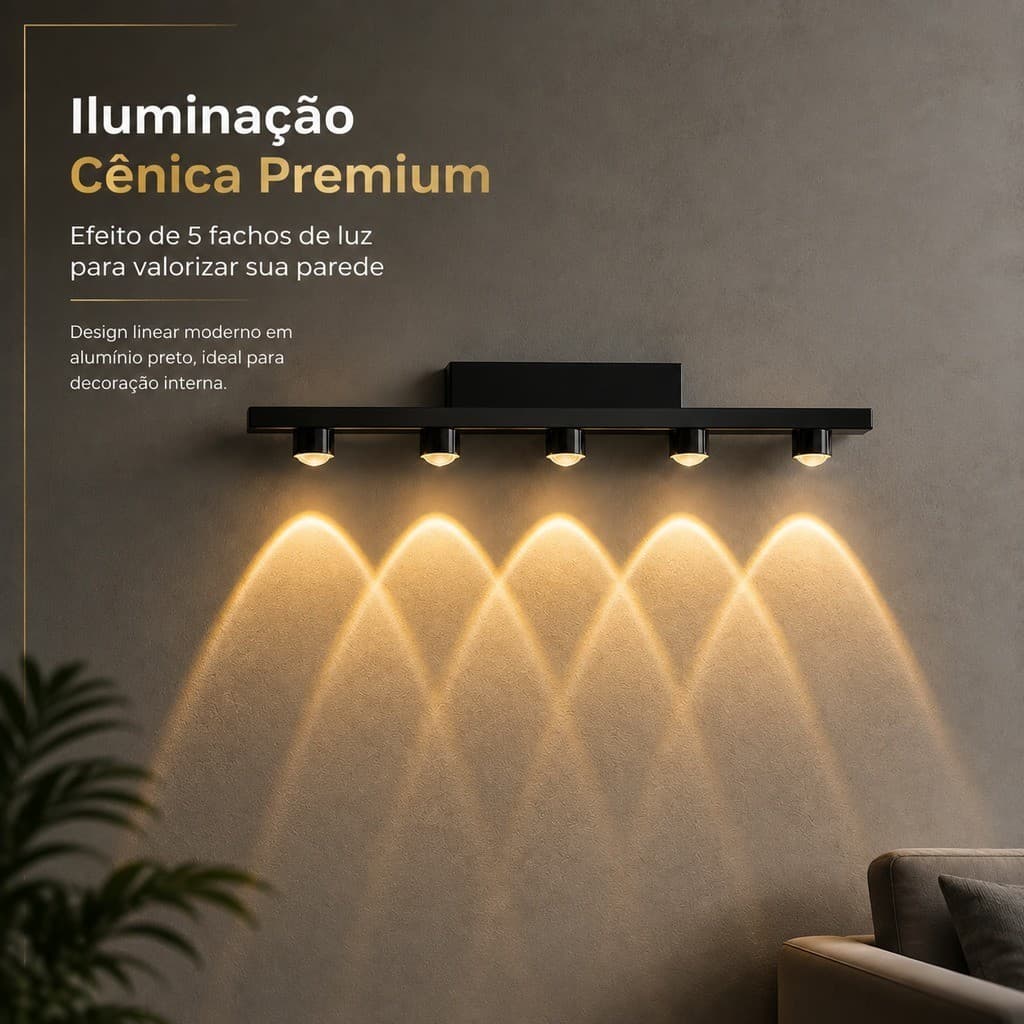 Arandela Led Quintessencia 5 Fachos 5w Preta 3000k