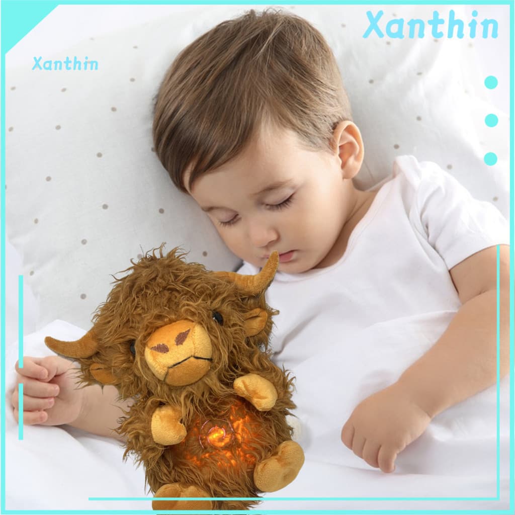 Highland Cow Toy Baby Plush with Soothing Music and Light – Musical Stuffed for Newborns Infant Boys Girls Perfect Gif