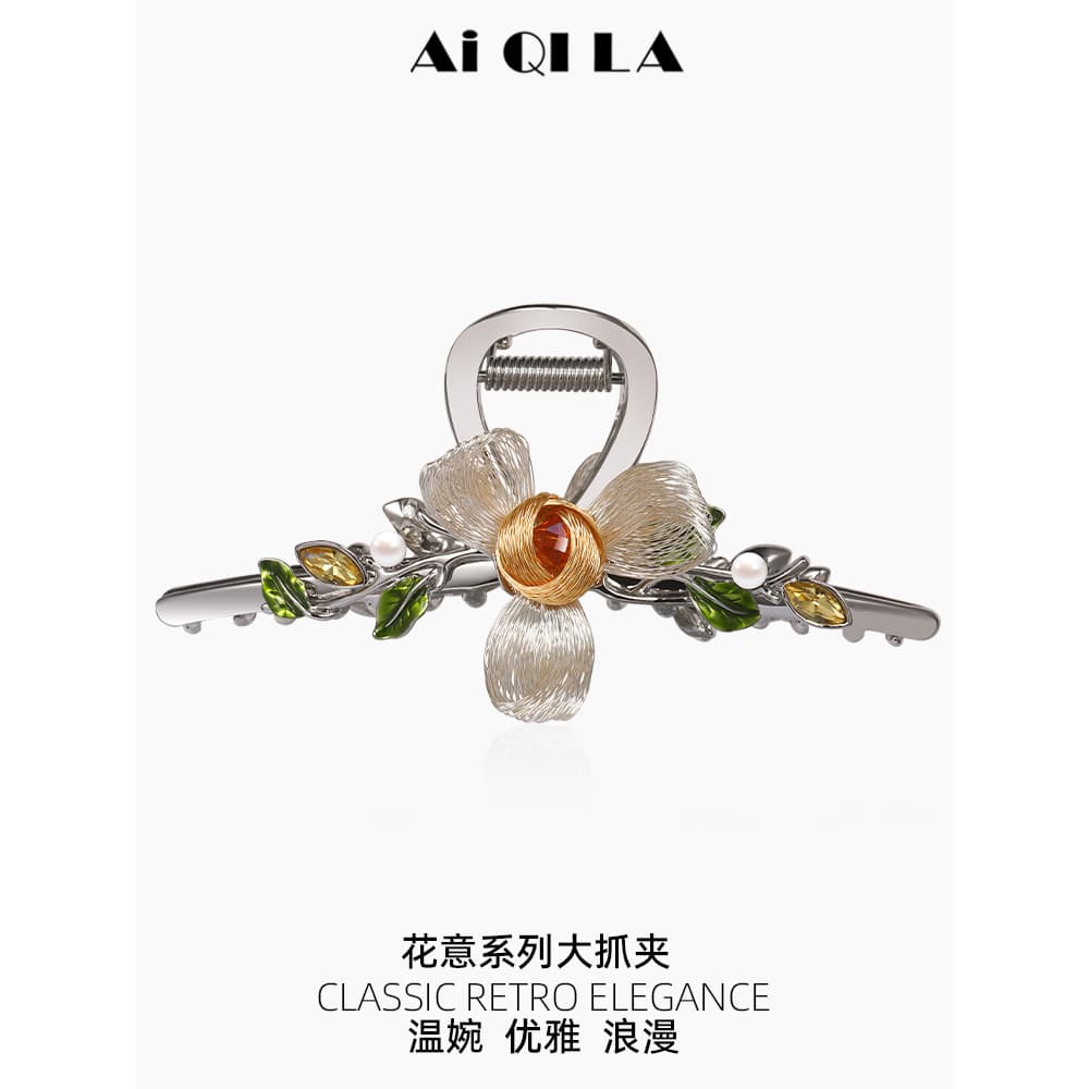 AIQILA2025 Série de Flores Novo Estilo Grande Grab Clip Feminino Flor Tubarão Clipe High-End Feito à Mão Clipe Cocar