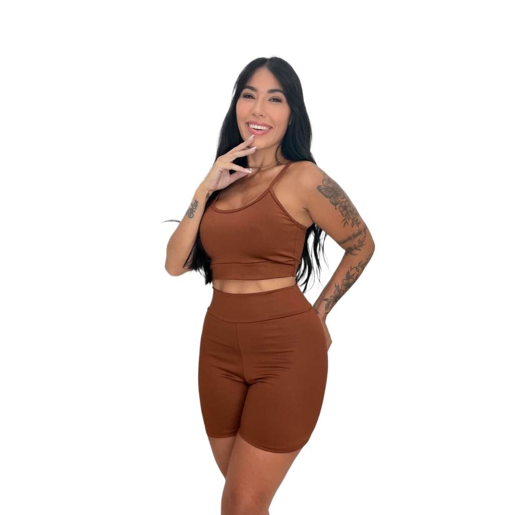 Conjunto Academia Top Fitness e Short Cintura Alta Zero Transparência Suplex