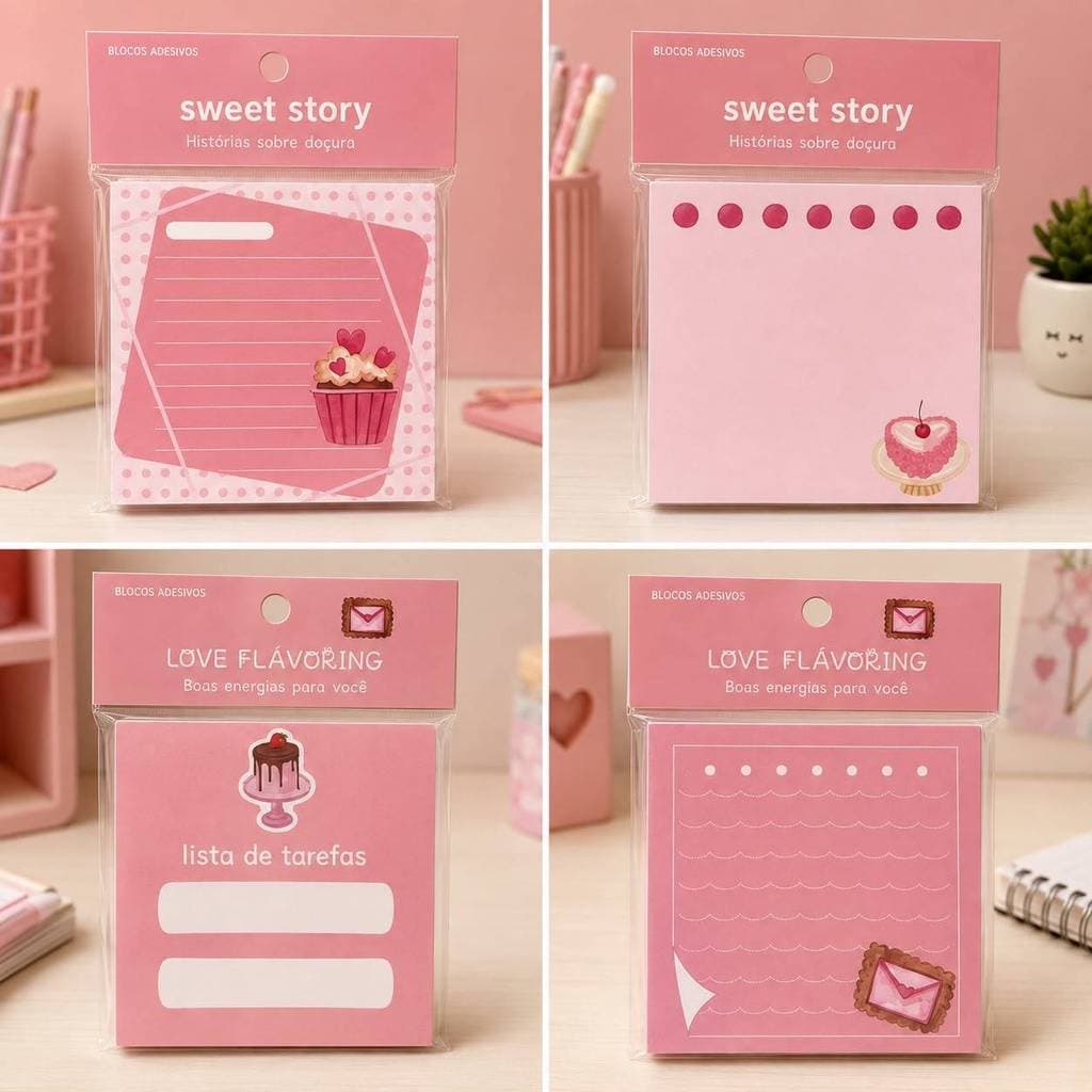 Bloco Adesivo Kawaii Tema Doces | Sticky Notes Fofo para Estudos, Trabalho e Anotações
