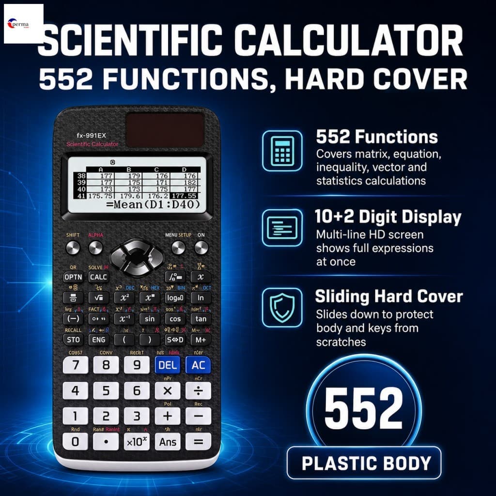 Calculadora Científica 552 Funções 10 + 2 Dígitos Grande Display Matriz Equação Solver Deslizante Capa Dura Dupla Potênc