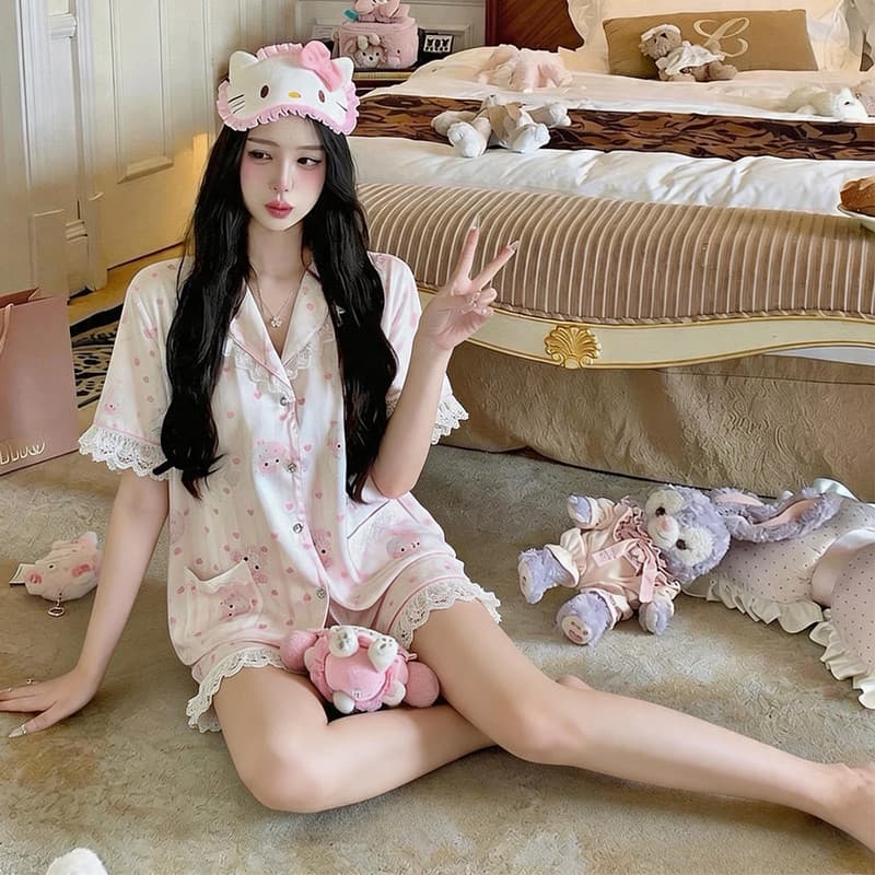 2026 novo estilo pijamas femininos pijamas de seda gelo pijamas Super melodia fino de manga curta Loungewear 0