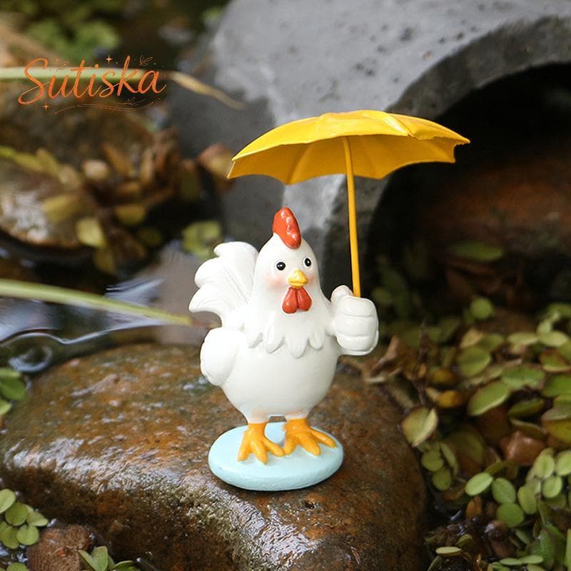Estatueta De Galo sutiska Com Guarda-Chuva , Estátua Decorativa Ao Ar Livre , Coleção De Jardim De Fadas Em Miniatura Pa