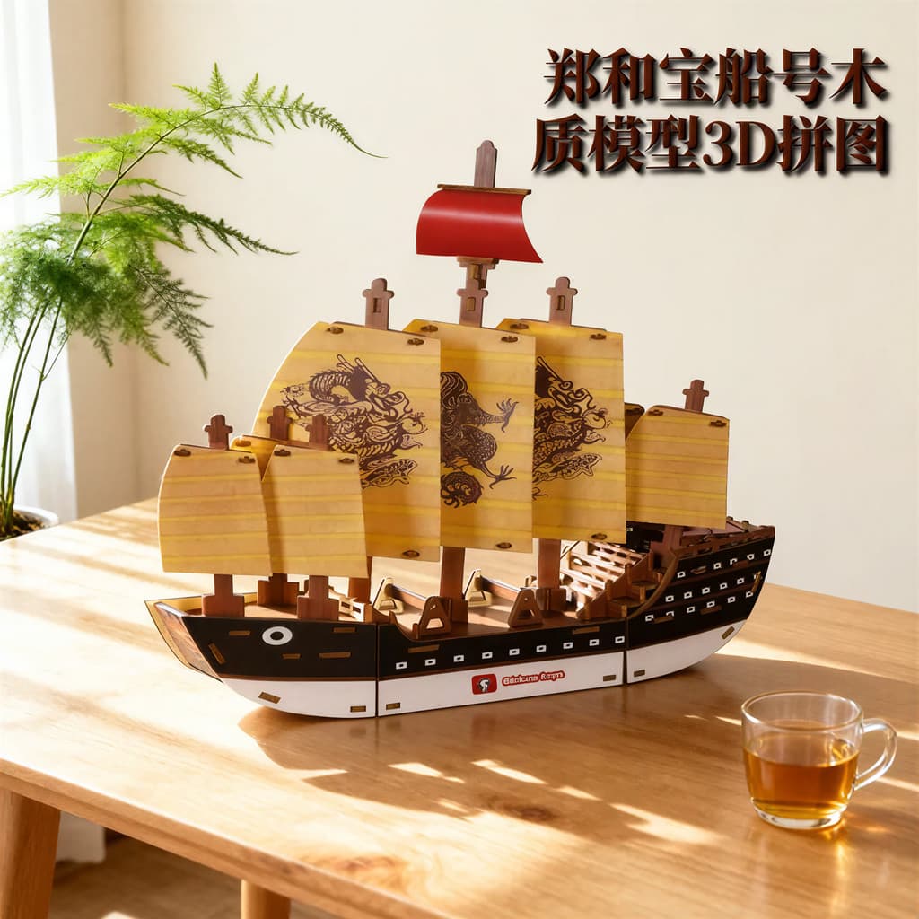 Zheng Hebao navio modelo de madeira 3D quebra-cabeça tridimensional pacote de Material para veleiro zheng Hehao Yi vela